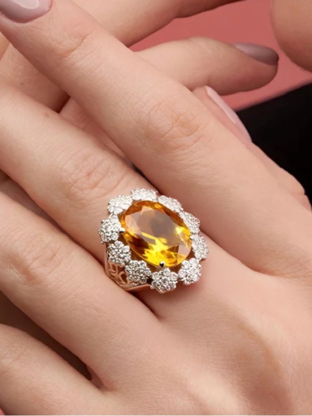 NIB Dallas Prince 9.49 ct Sunset Citrine and zircon ring 925 silver size 6